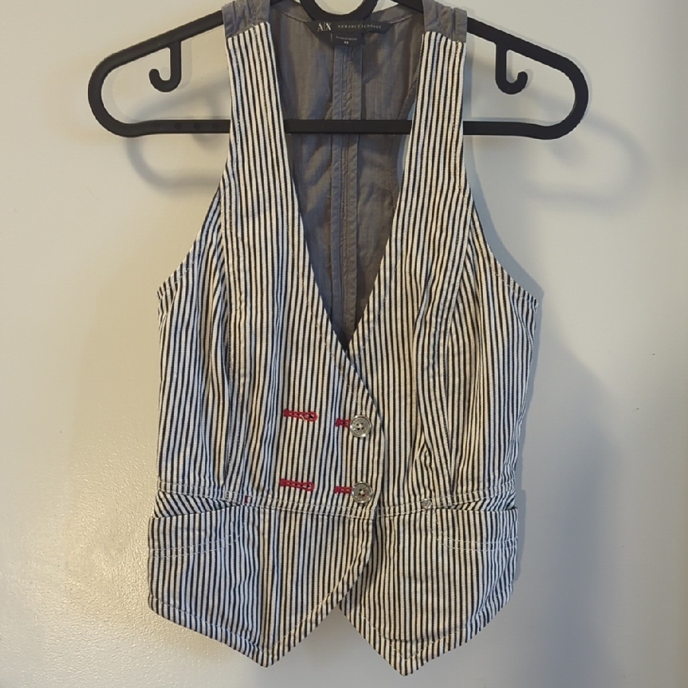 Armani Exchange Striped Vest Top - Black and White